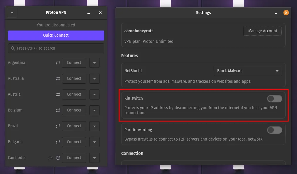 ProtonVPN Kill switch