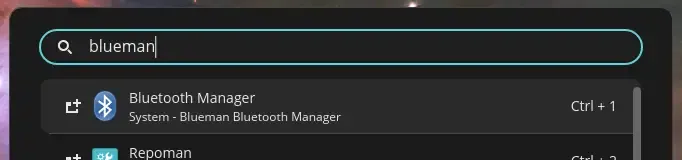 Searching for blueman in the launcher