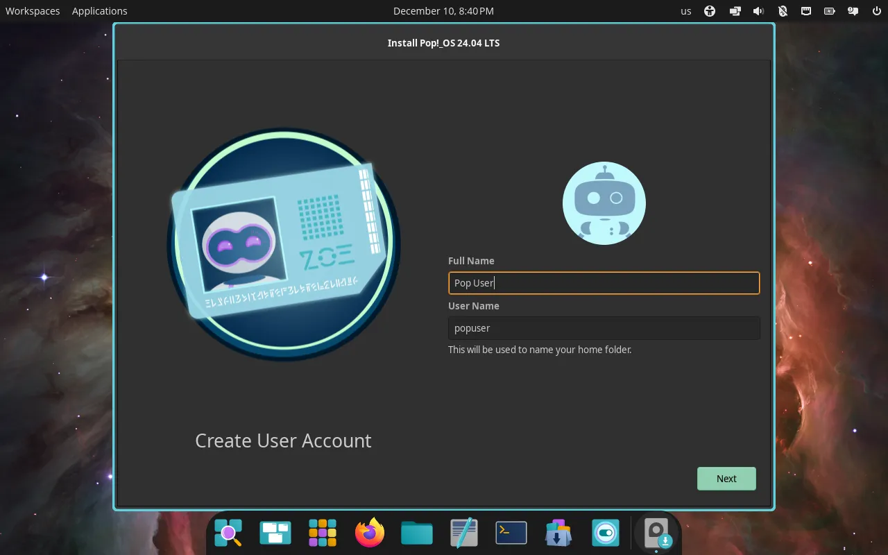 Username setup