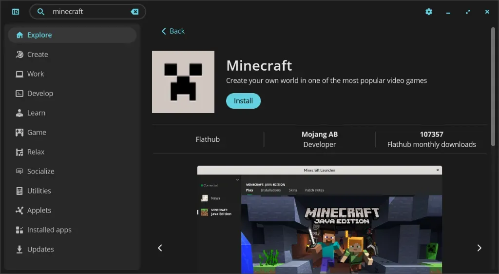 Open Minecraft page