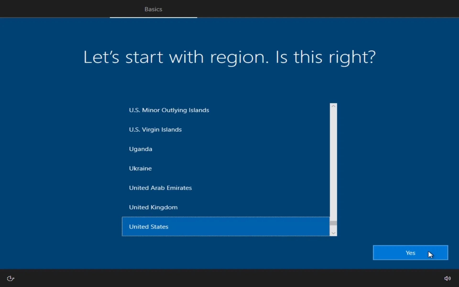 Windows first-time setup wizard