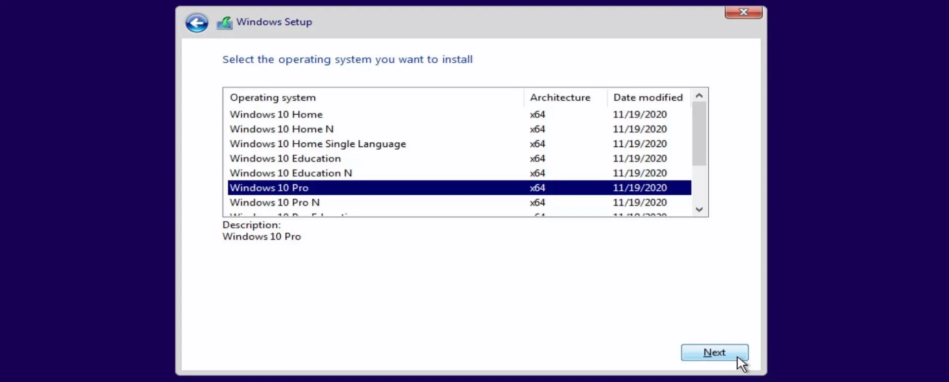 Windows edition selection