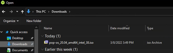 Select Pop!_OS iso
