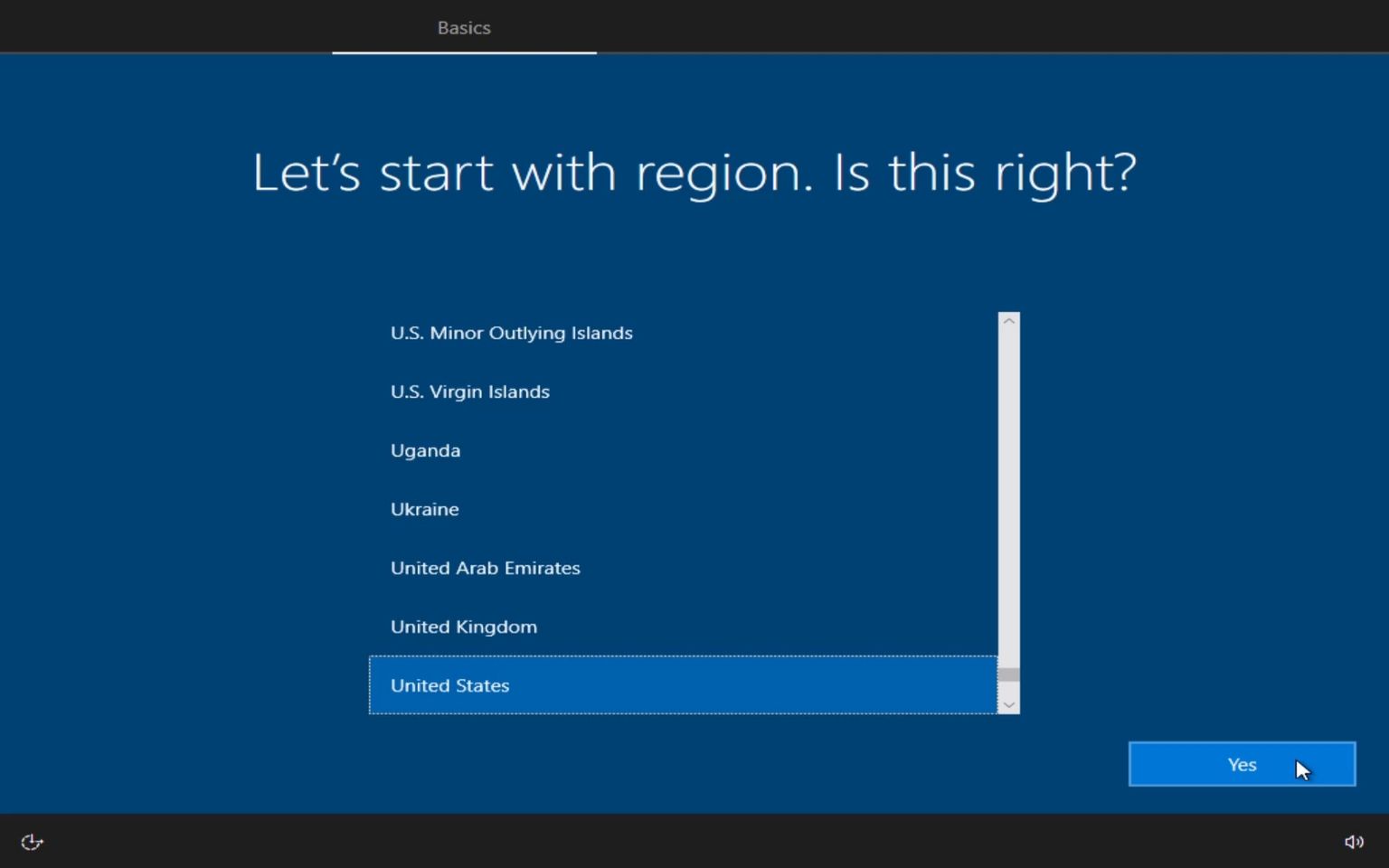 Windows first-time setup wizard
