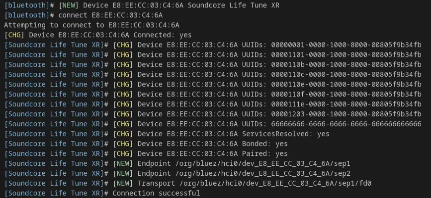 bluetootctl trusting & connecting to a device