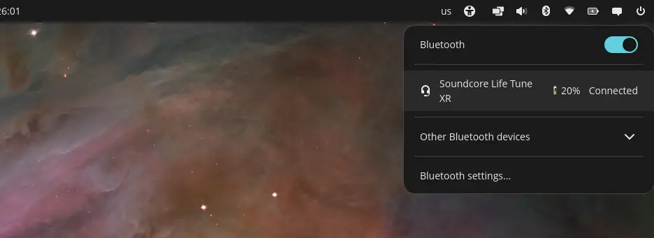 Connected Bluetooth devices in the applet drop-down