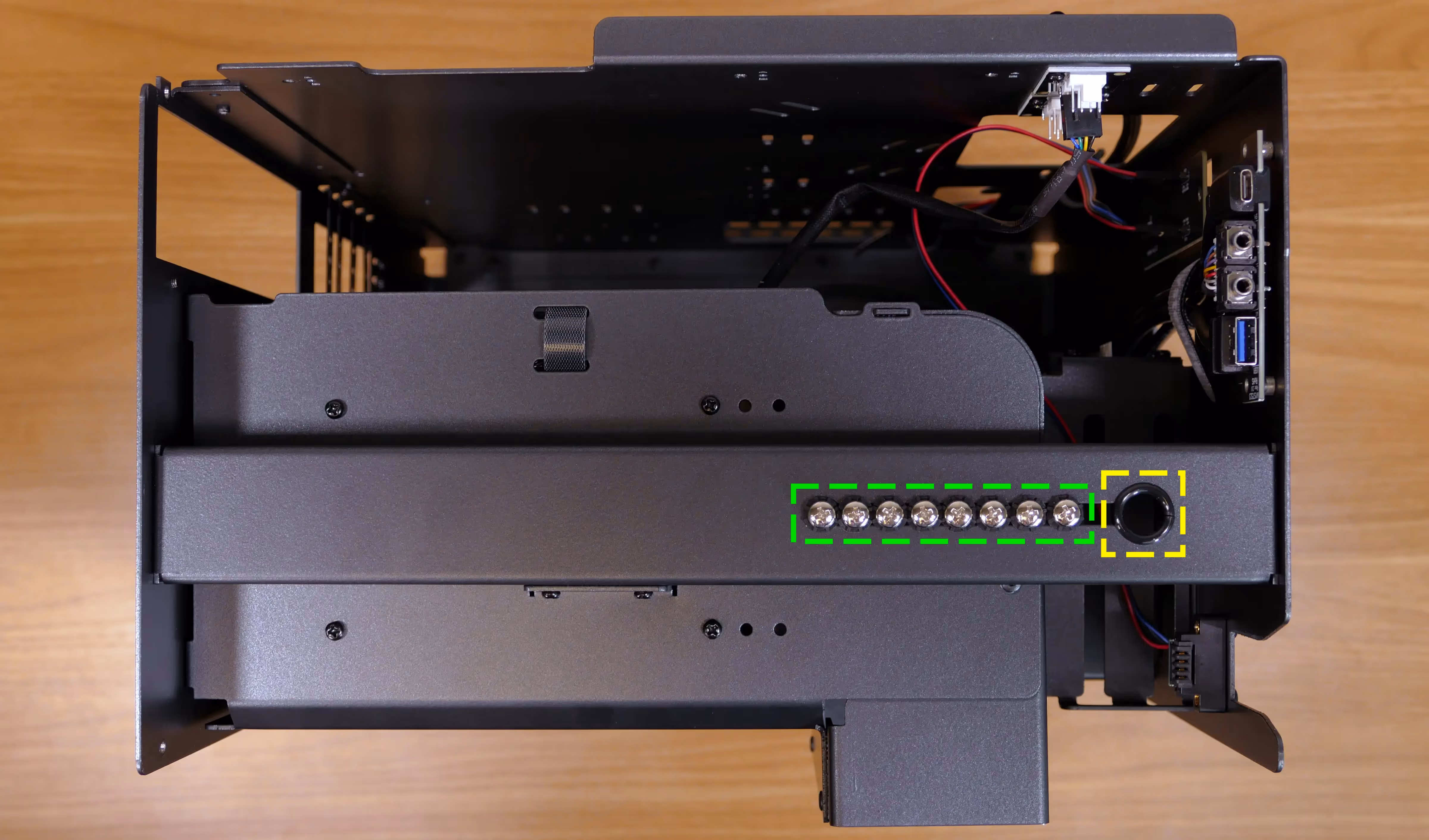2.5” SATA drive screws on top crossbar