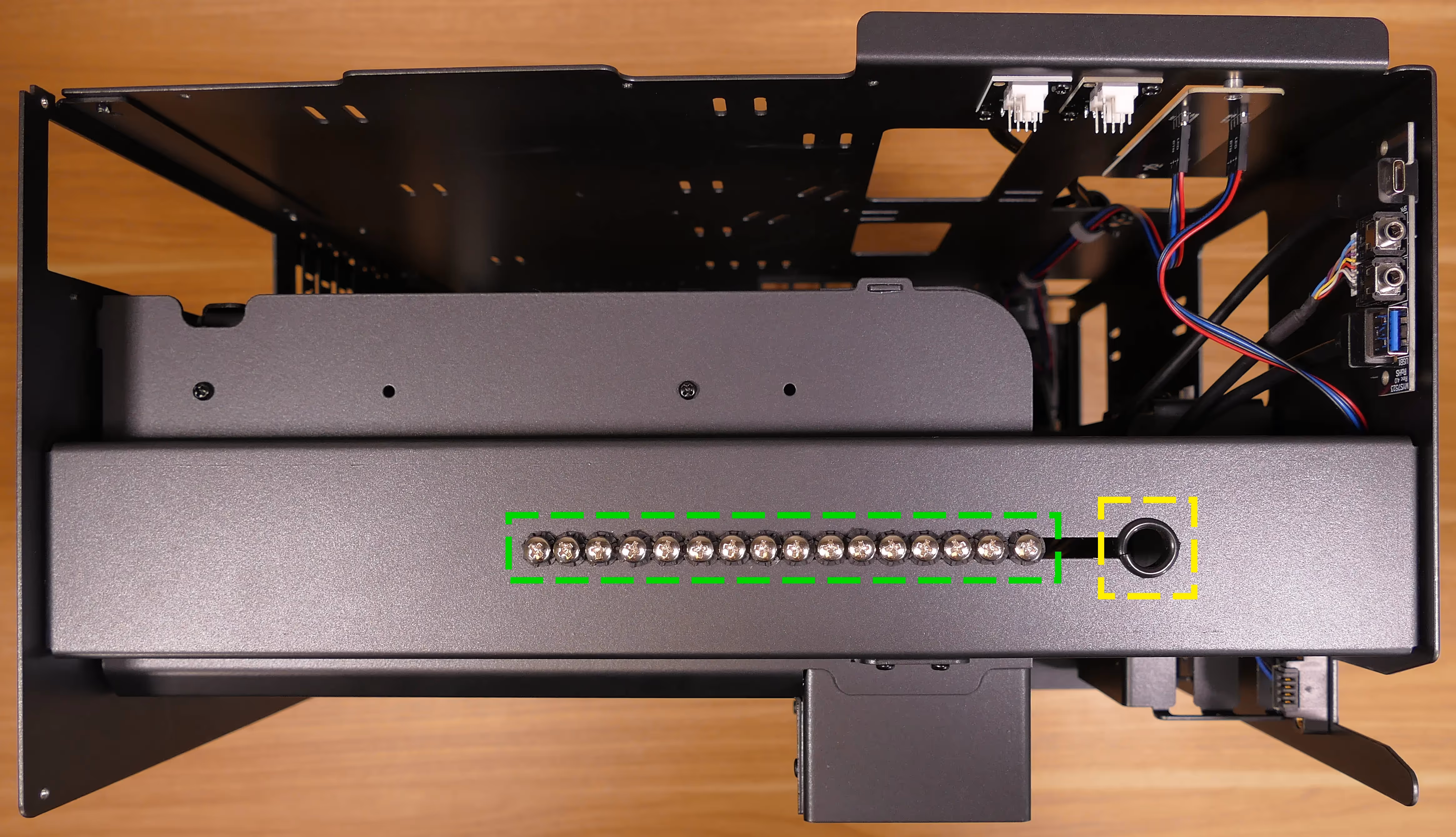 2.5” SATA drive screws on top crossbar
