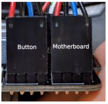 Power Button and Motherboard power connectors attached to Thelio IO board