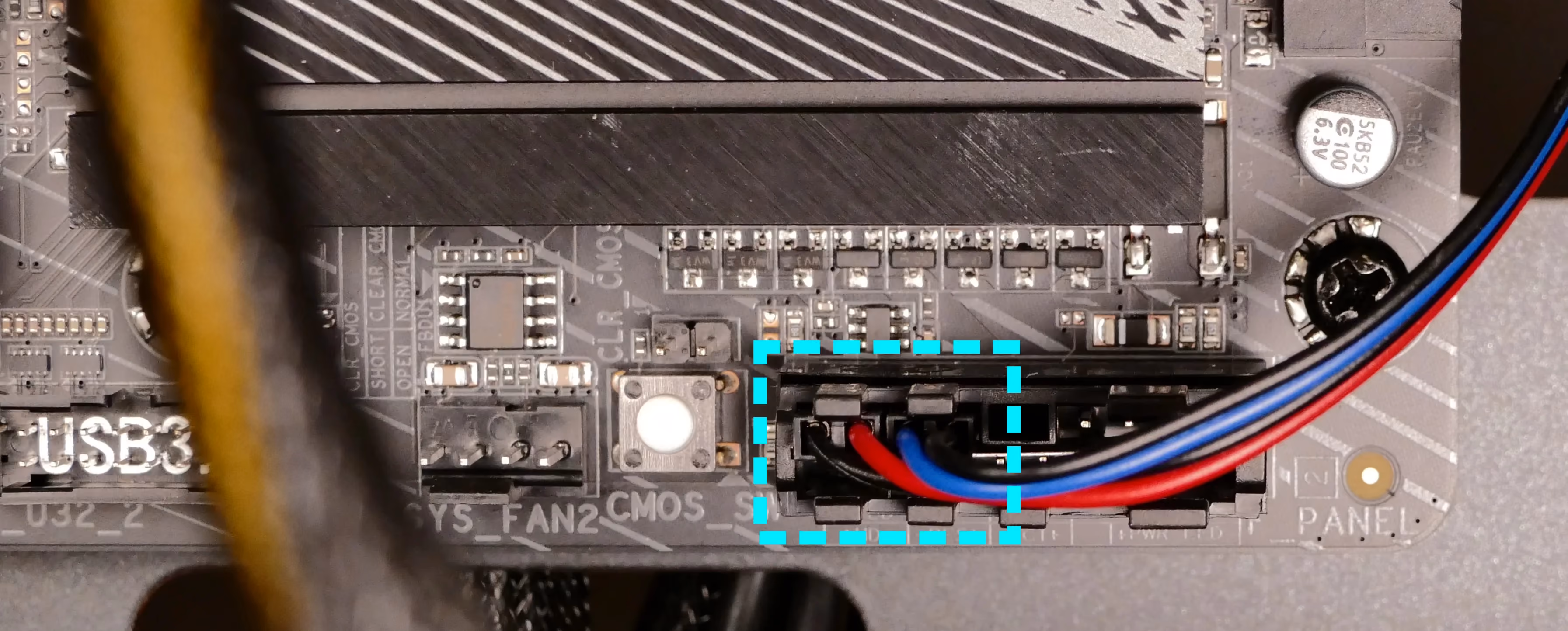 Power LED & power switch headers on motherboard