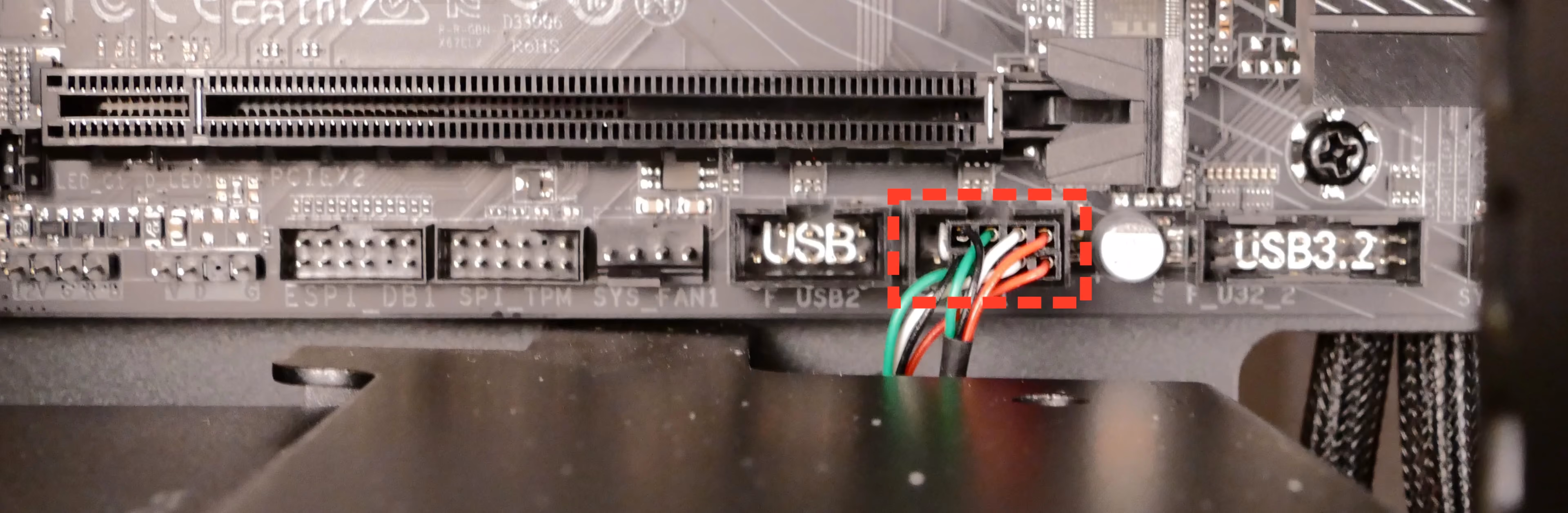 USB connector on the motherboard