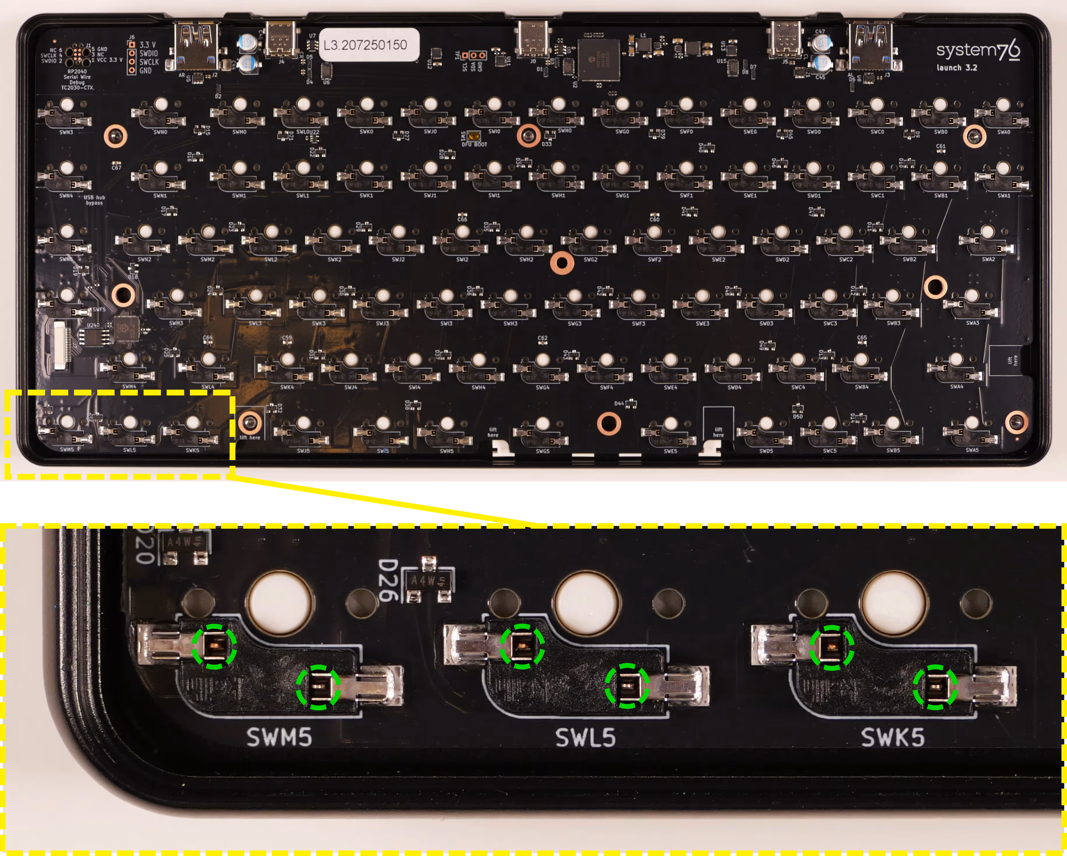 Switch pins visible through sockets