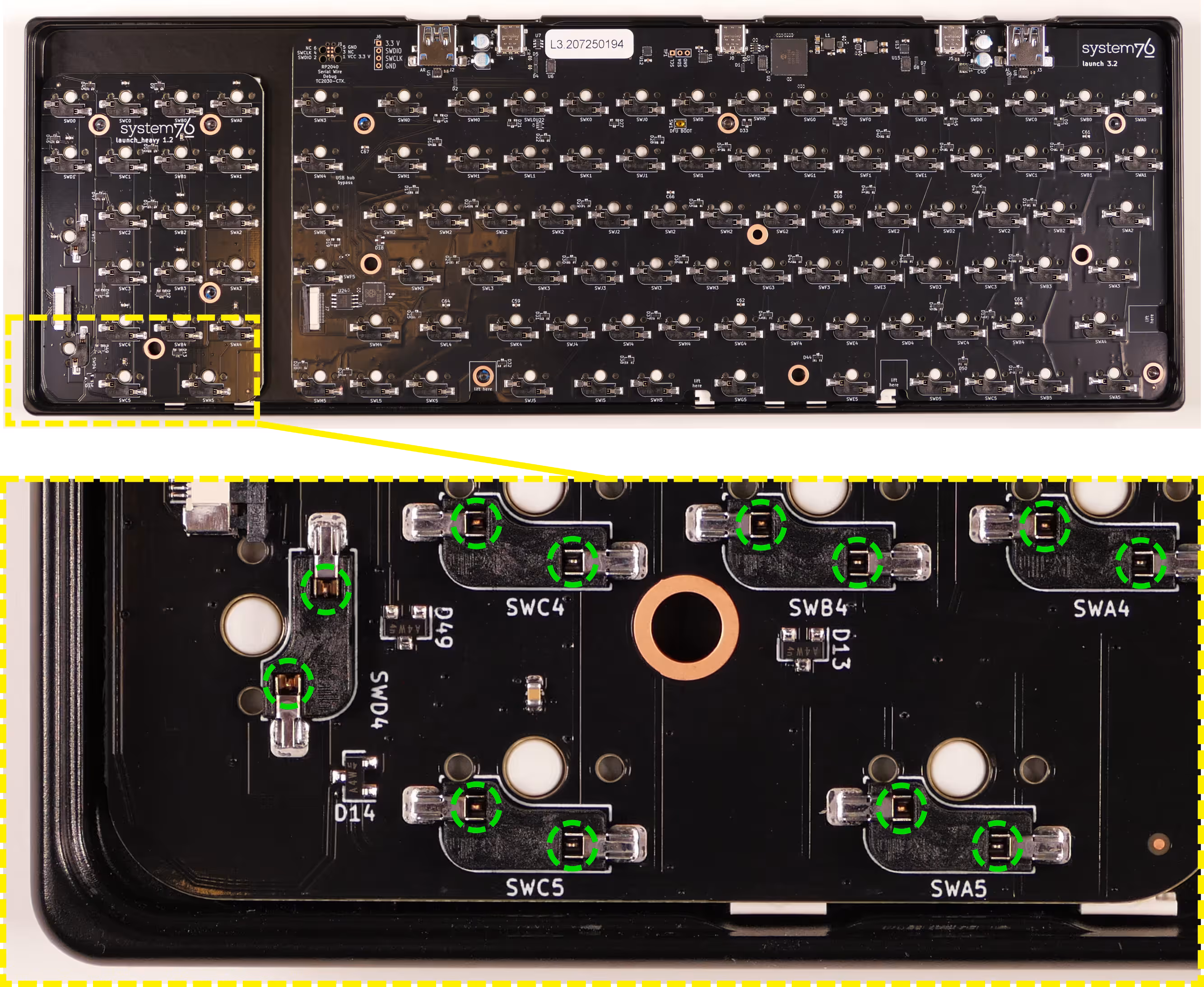 Switch pins visible through sockets