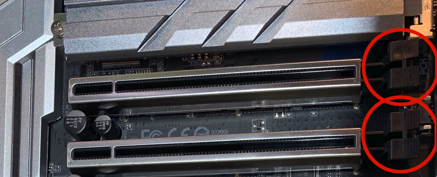 Close up view of the PCIe slot