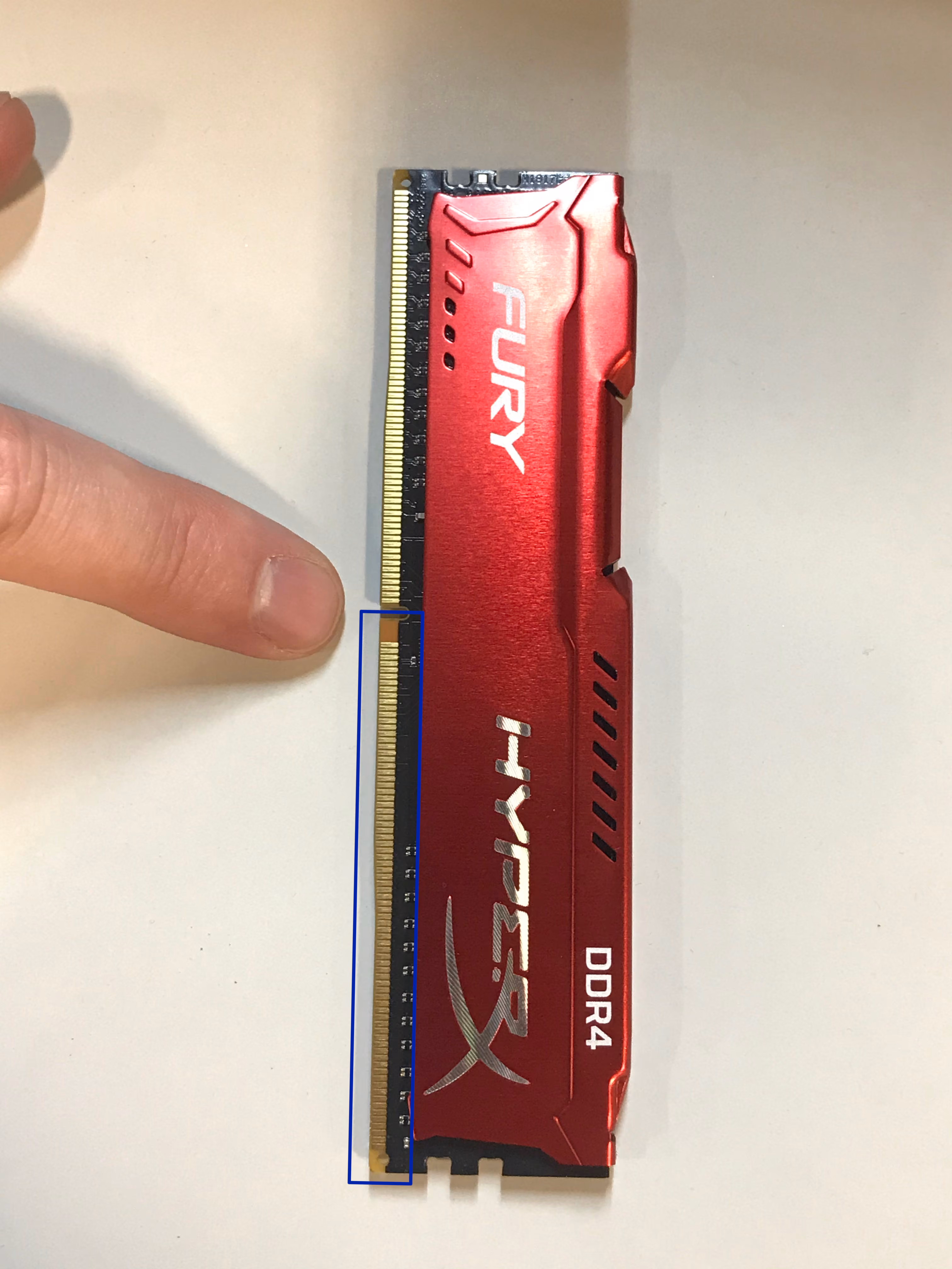 Placement of the RAM notch on the RAM stick