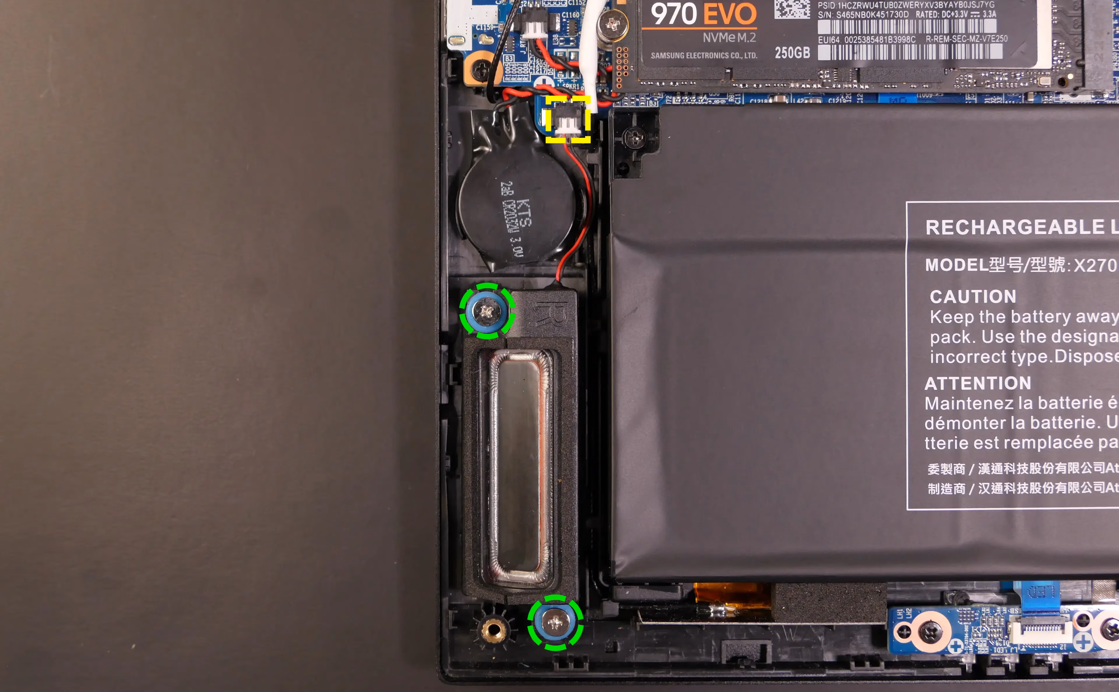 Right speaker wire and screws
