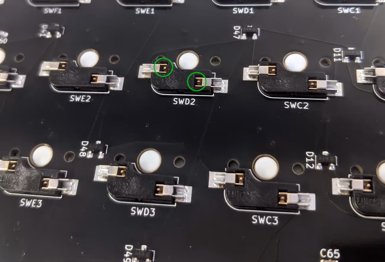 Switch pins fully seated in sockets