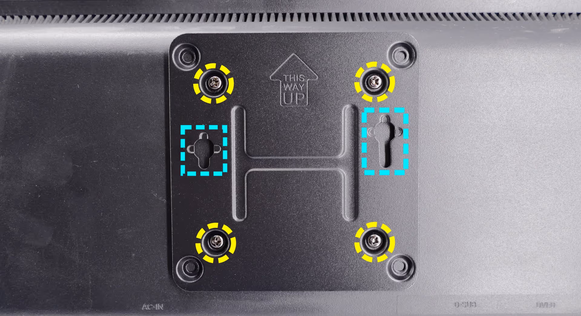 VESA mounting plate on display
